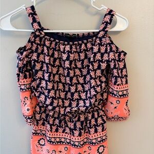 My Michelle orange and navy off shoulder girls one piece romper small 4-6